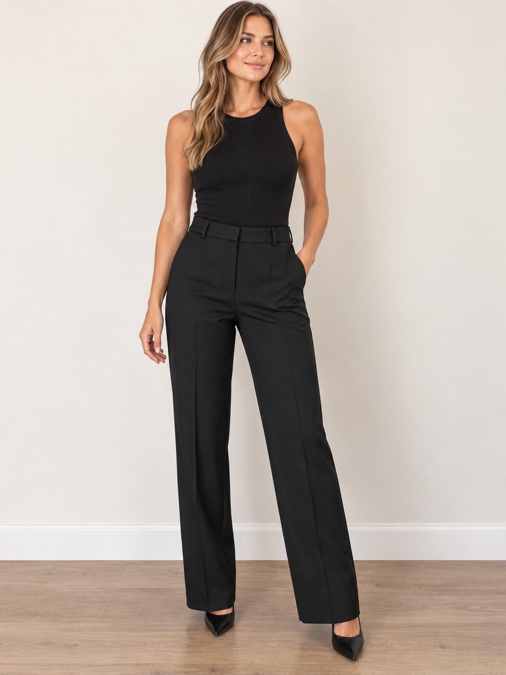 Babaton Black High-Rise Straight-Leg Trousers